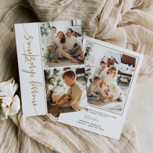 Moderne Foto Kerst Kaart Minimal Gold Elegant