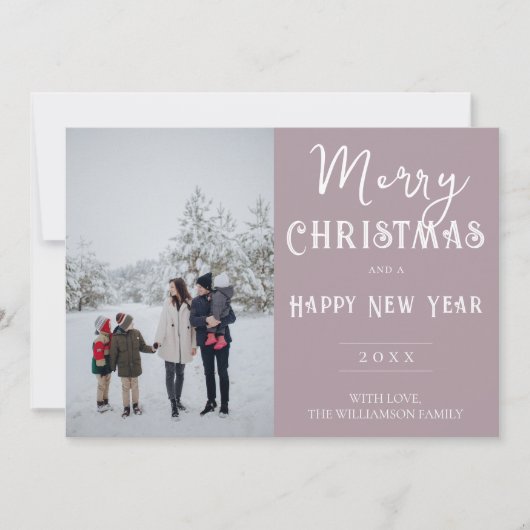 Moderne foto Kerst vakantie Kaart | roze (Voorkant)