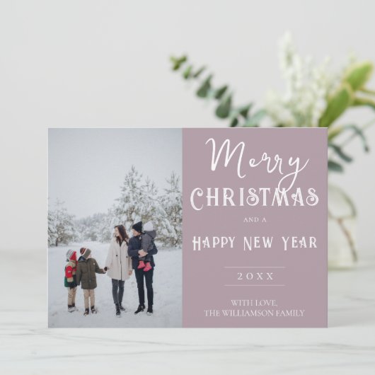 Moderne foto Kerst vakantie Kaart | roze (Staand voorkant)