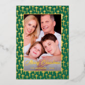 Moderne foto Kerstelegant cross-script groen Folie Feestdagenkaart (Voorkant)