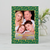 Moderne foto Kerstelegant cross-script groen Folie Feestdagenkaart (Staand Voorkant)