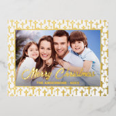 Moderne foto Kerstelegant script Jezus kruis Folie Feestdagen Briefkaart (Voorkant)