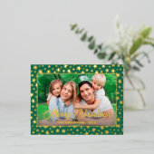 Moderne foto Kerstelegant script sterren groen Folie Feestdagen Briefkaart (Staand Voorkant)