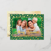 Moderne foto Kerstelegant script sterren groen Folie Feestdagen Briefkaart (Voorkant / Achterkant)