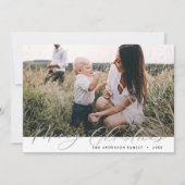 Moderne foto kerstelegant zilver script feestdagenkaart (Voorkant)