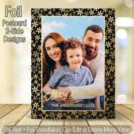 Moderne foto Kerstelegant zwart en goud Folie Feestdagen Briefkaart