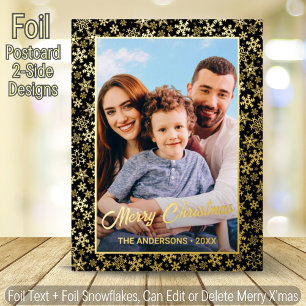 Moderne foto Kerstelegant zwart en goud Folie Feestdagen Briefkaart