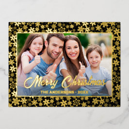 Moderne foto Kerstelegant zwart en goud Folie Feestdagen Briefkaart