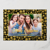 Moderne foto Kerstelegant zwart en goud Folie Feestdagenkaart (Voorkant)