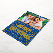 Moderne foto Kerstelegante sterren blauw Folie Feestdagenkaart (Gedraaid)