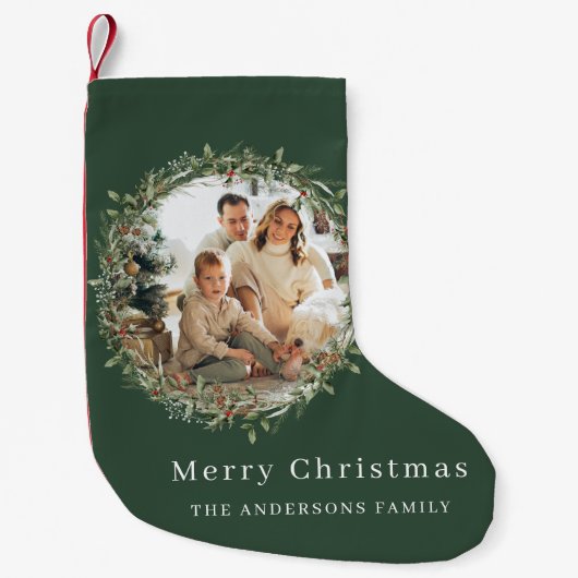 Moderne foto Kerstkrans groen Kleine Kerstsok (Voorkant)