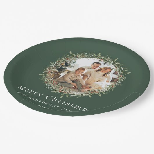 Moderne foto Kerstkrans groen Papieren Bordje (Gekanteld)