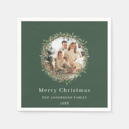 Moderne foto Kerstkrans groen Servet