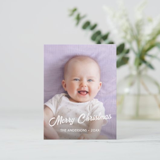 Moderne foto Kerstmis Elegant script op maat Feestdagenkaart (Staand voorkant)