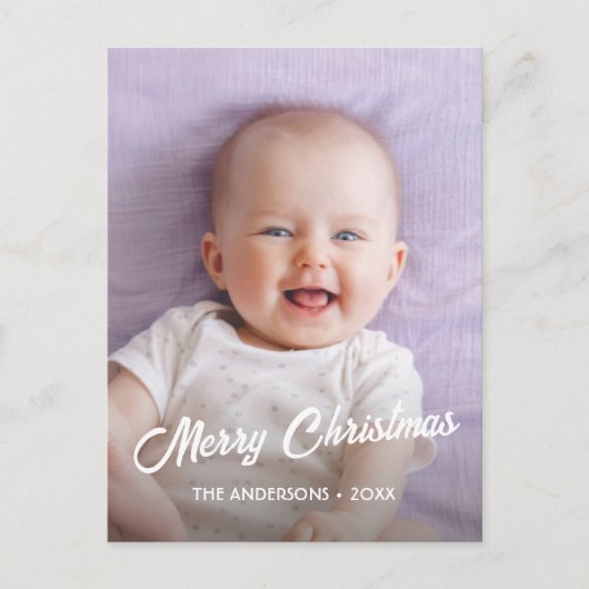 Moderne foto Kerstmis Elegant script op maat Feestdagenkaart (Voorkant)