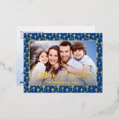 Moderne foto Kerstmis Jezus koninklijk blauw Folie Feestdagen Briefkaart (Voorkant / Achterkant)