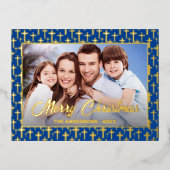 Moderne foto Kerstmis Jezus koninklijk blauw Folie Feestdagen Briefkaart (Voorkant)