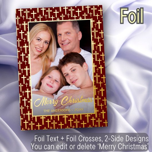 Moderne foto Kerstmis Jezus kruis rode kruis Folie Feestdagenkaart