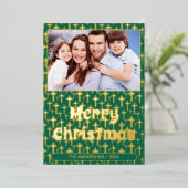 Moderne foto kerstscript Jezus cross-groen Folie Feestdagenkaart (Staand Voorkant)