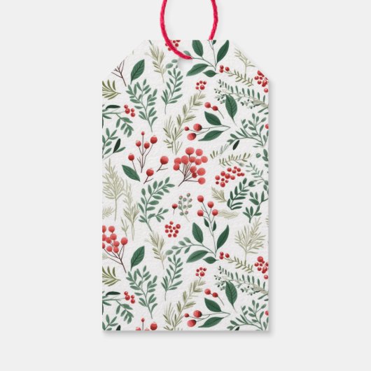 Moderne foto kerstscript rode bessen cadeaulabel (Achterkant)