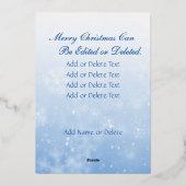 Moderne foto-kerstscript sneeuwvlok blauw folie feestdagenkaart (Achterkant)