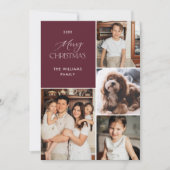 Moderne foto Kerstvakantie Kaart Maroon (Voorkant)