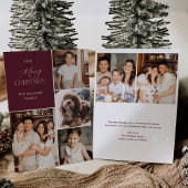 Moderne foto Kerstvakantie Kaart Maroon