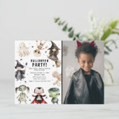 Moderne foto kids halloweenfeest kaart (Staand voorkant)