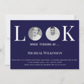 Moderne foto kijken whos 40 marine blauw verjaarda kaart (Voorkant)