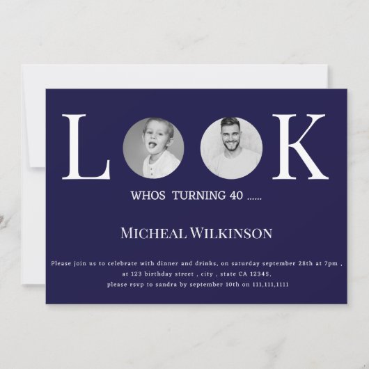 Moderne foto kijken whos 40 marine blauw verjaarda kaart (Voorkant)