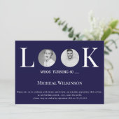 Moderne foto kijken whos 40 marine blauw verjaarda kaart (Staand voorkant)