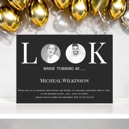 Moderne foto kijken wie 40 verjaardag kaart