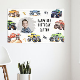 Moderne foto | Kinder Monster Trucks Verjaardagsfe Spandoek