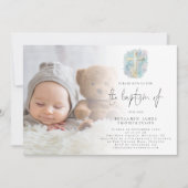 Moderne foto Kruis Blauw Doop Kaart (Voorkant)