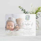 Moderne foto Kruis Blauw Doop Kaart (Staand voorkant)