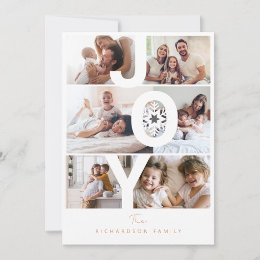 Moderne foto Layout Joy Typographic Snowflake Feestdagenkaart (Voorkant)
