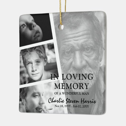 Moderne foto levensverhaal collage gedenkteken keramisch ornament (Links)