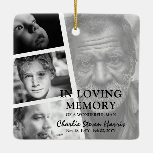 Moderne foto levensverhaal collage gedenkteken keramisch ornament (Achterkant)