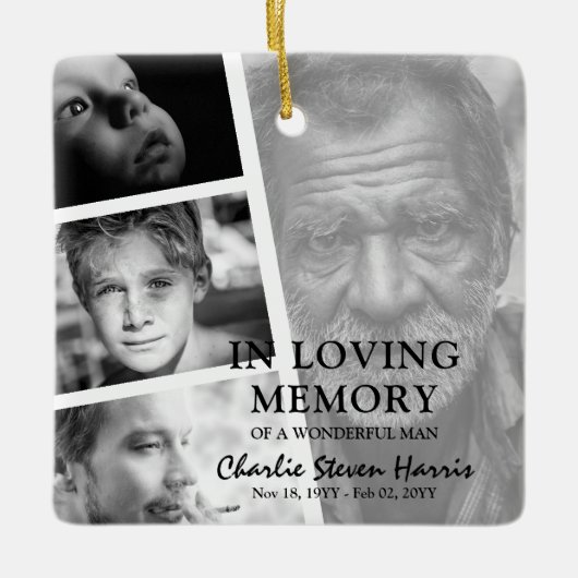 Moderne foto levensverhaal collage gedenkteken keramisch ornament (Voorkant)