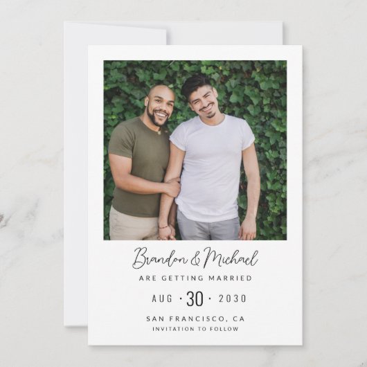 Moderne Foto LGBTQ Trouwherinnering Save The Date (Voorkant)