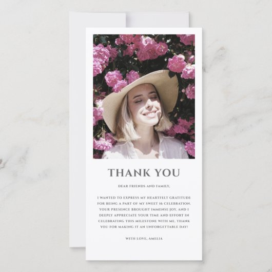 Moderne foto Lief 16 Verjaardag Bedankkaart (Voorkant)