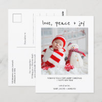 Moderne foto Liefde Vrede Vreugde Kerst Briefkaart