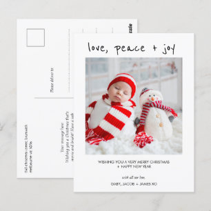 Moderne foto Liefde Vrede Vreugde Kerst Briefkaart
