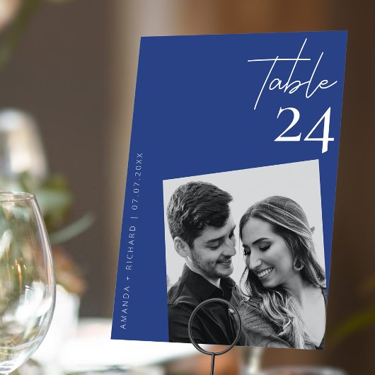 Moderne foto magie: koningsblauwe bruiloft kaart