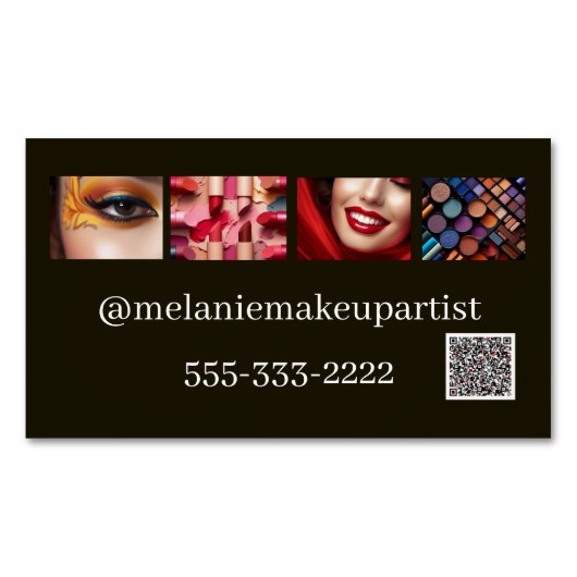 Moderne Foto Make-up Artiest met QR-code Magnetisch Visitekaartje (Voorkant)