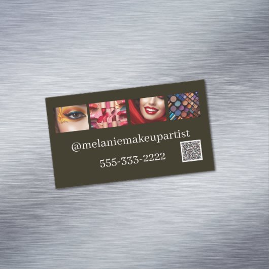 Moderne Foto Make-up Artiest met QR-code Magnetisch Visitekaartje (Voorbeeld)