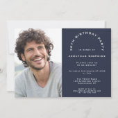 Moderne Foto Man 30th Birthday Party Navy Kaart (Voorkant)