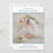 Moderne foto Meisje Blauwgroen geboorteaankondigin Kaart (Voorkant)