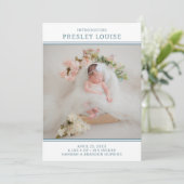 Moderne foto Meisje Blauwgroen geboorteaankondigin Kaart (Staand voorkant)