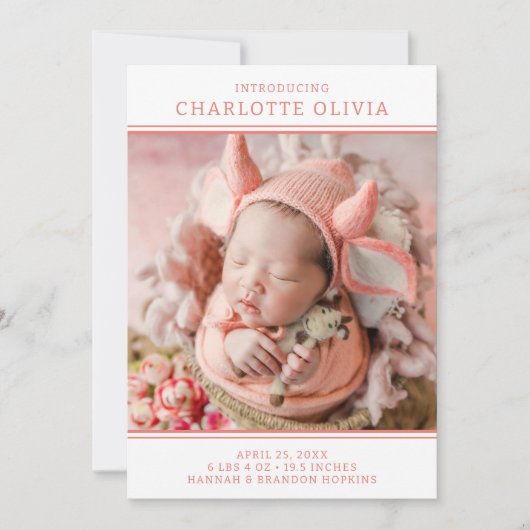 Moderne foto meisje geboorte aankondiging (Voorkant)